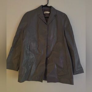 Calvin Klein Leather Coat- 100% Calf Skin in a Purple/Gray